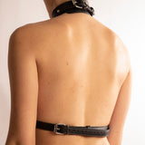 Top Harness con Anelli a D in Eco Pelle Nero