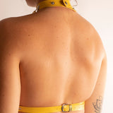 Bralette Harness con Collare e Cuori in Eco Pelle Gialla
