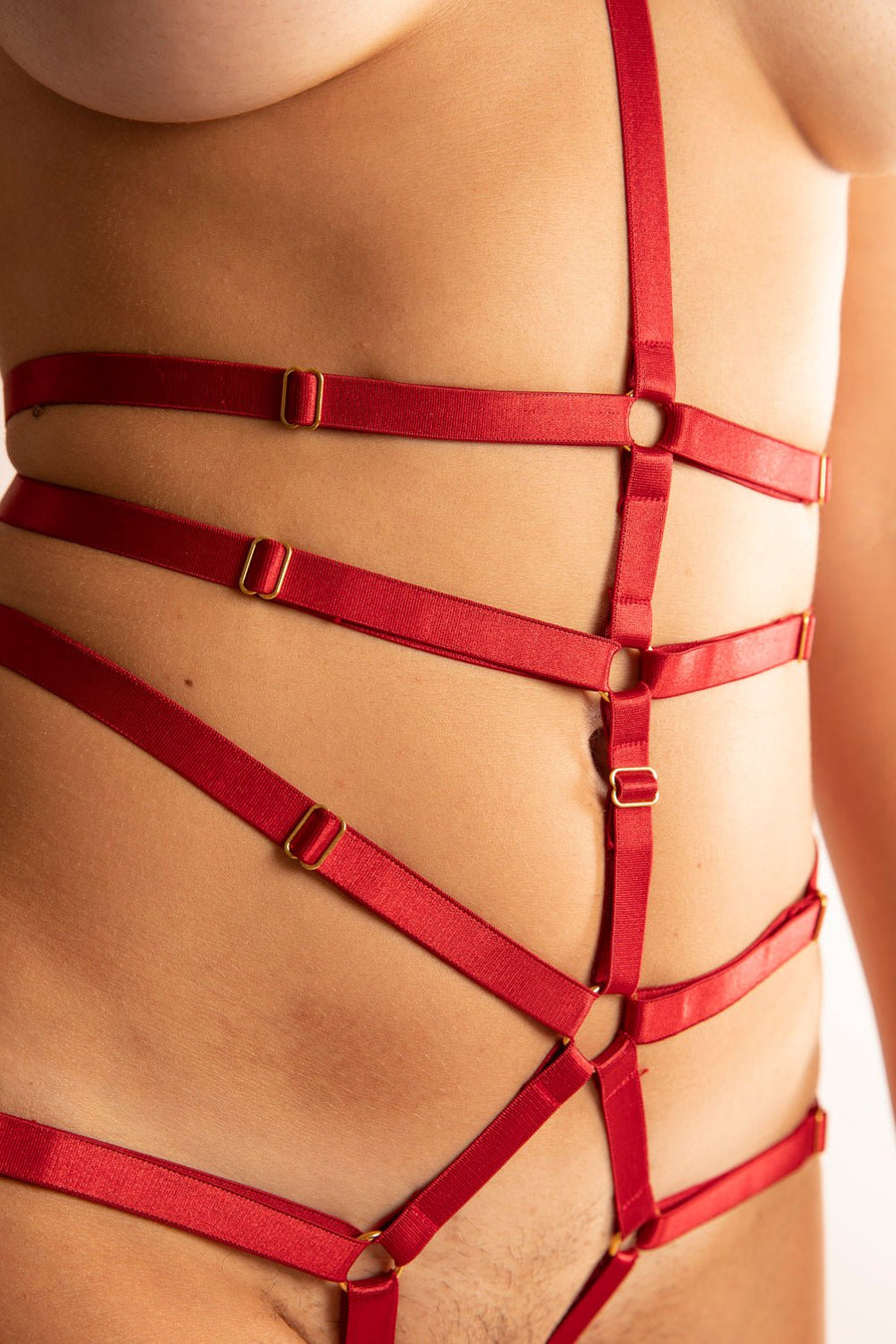 Body Harness Elastico con Collare Rosso