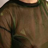 T-shirt in Mesh Metallizzato Verde